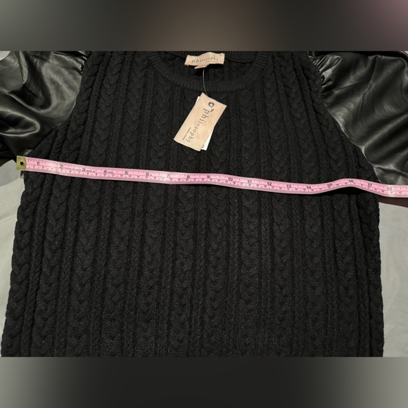 Philosophy black cable knit faux leather puff balloon sleeve sweater size Large - Picture 6 of 6